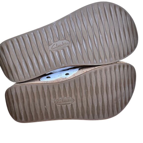 Clarks Artisan Sandals Palima Palm Laser Cut Thong Cork Wedge White Womens Sz 8 - Picture 8 of 11